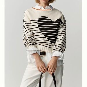 Anthropologie Striped Sweater with Heart Design